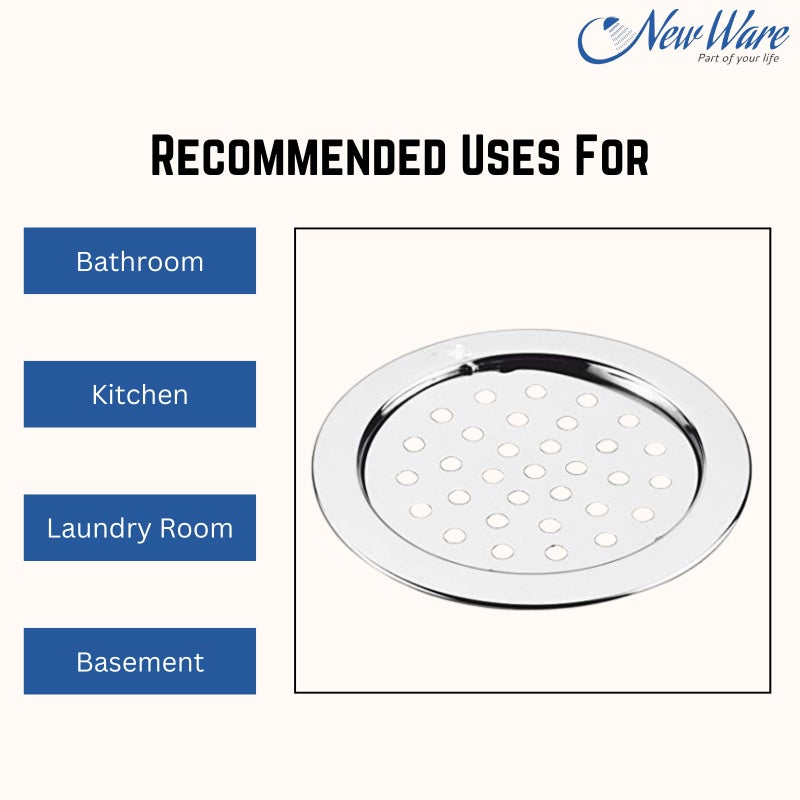 NEW WARE® Round Lock Stainless Steel Bathroom Jali | Trap Floor Drain with Chrome Finish Water Drain Grating Floor Trap Size 5" Inch - Image 3