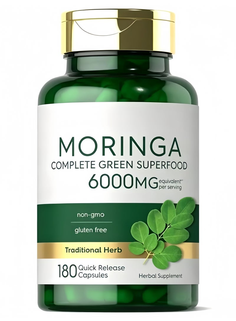 Moringa 6000mg Capsules - Natural Energy & Immunity Support, 180 Vegan Capsules - Image 1