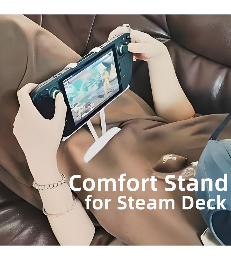 حامل كسول لـ Steam Deck مع دعم للبطن، تصميم قابل للإمالة بيد واحدة، مريح، أبعاد دقيقة، باللون الأبيض - Image 4