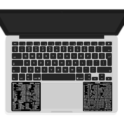 SYNERLOGIC Mac OS (M/Intel) + Word/Excel (for Mac) Quick Reference Keyboard Shortcut Stickers - for MacBook Air/Pro/iMac/Mac/mini (Black) - Image 1