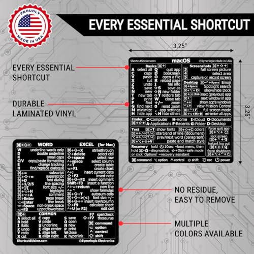 SYNERLOGIC Mac OS (M/Intel) + Word/Excel (for Mac) Quick Reference Keyboard Shortcut Stickers - for MacBook Air/Pro/iMac/Mac/mini (Black) - Image 2