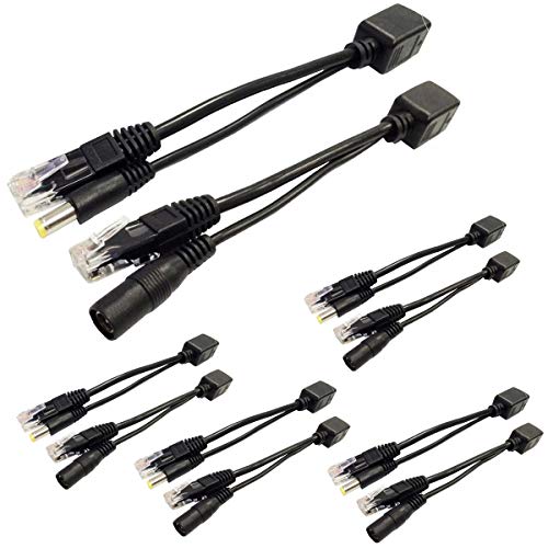 exgoofit 5 Pairs Passive PoE Injector and PoE Splitter Kit with 5.5x2.1 mm DC Connector RJ45 Power Over Ethernet - Image 1