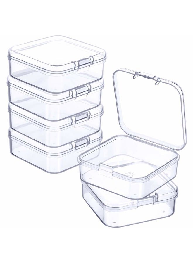 Jetec 6 Pieces Small Clear Plastic Bead Storage Containers with Hinged Lid for Collecting Small Objects, Jewellery (2.13 x 2.13 x 0.79 Inches) - Image 1