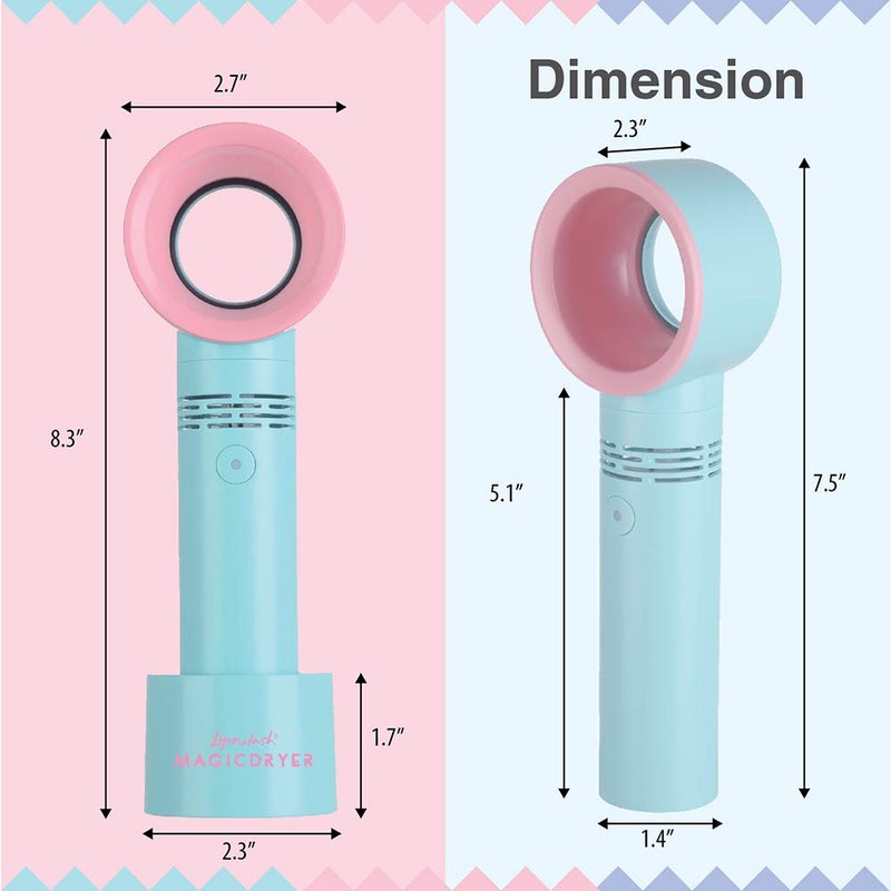 Lyon lash Portable USB Rechargeable Bladeless Mini Fan/Air Conditioning Blower/Handheld Cooling Dryer, Essential Eyelash Extension Supplies, Dries Eyelash Extensions Glue/Adhesive Rapidly (Blue) - Image 4