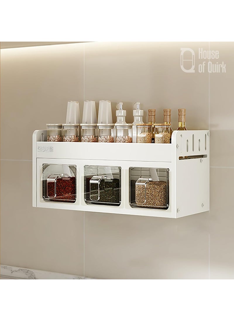 HOUSE OF QUIRK House of Quirk 3 Slot Stainless Steel Kitchen Accessories Organizer Set Condiment Rack Holder Wall Mounted Countertops Seasoning Organizer Household Containers Shelf with Spoons Cream  - Image 1