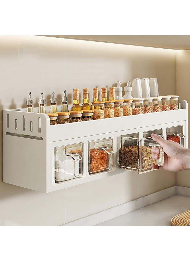 HOUSE OF QUIRK House of Quirk 3 Slot Stainless Steel Kitchen Accessories Organizer Set Condiment Rack Holder Wall Mounted Countertops Seasoning Organizer Household Containers Shelf with Spoons Cream  - Image 4