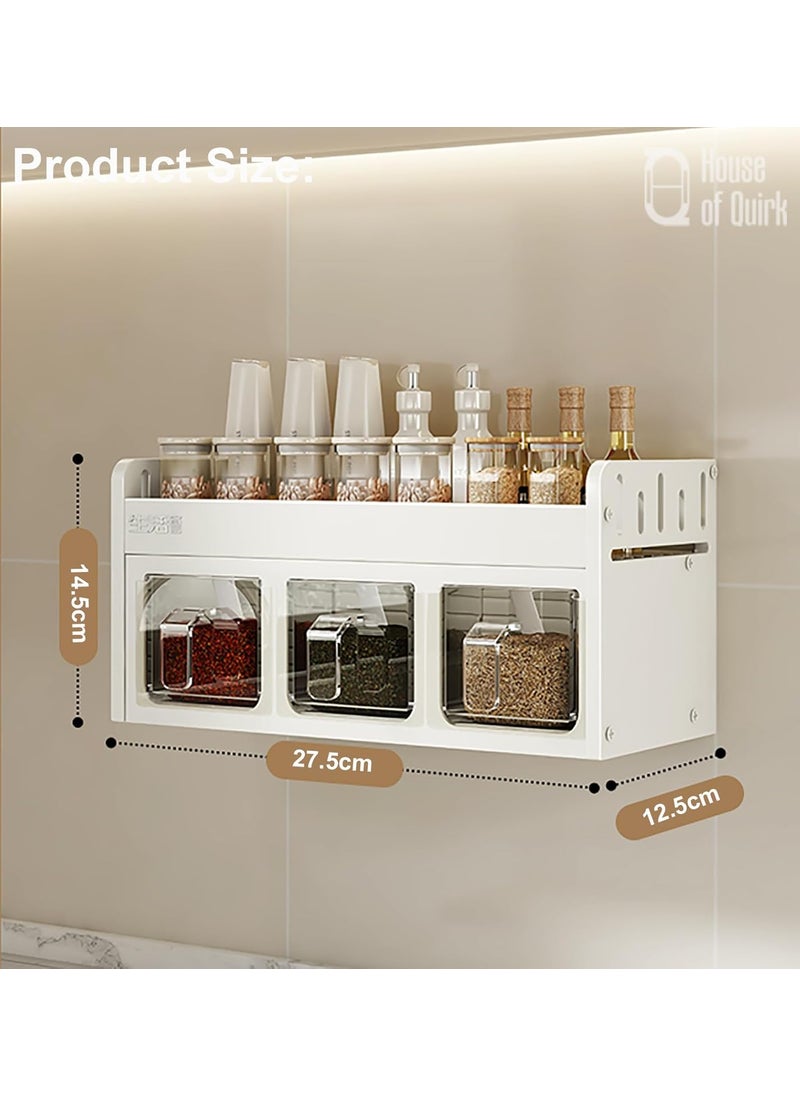 HOUSE OF QUIRK House of Quirk 3 Slot Stainless Steel Kitchen Accessories Organizer Set Condiment Rack Holder Wall Mounted Countertops Seasoning Organizer Household Containers Shelf with Spoons Cream  - Image 2