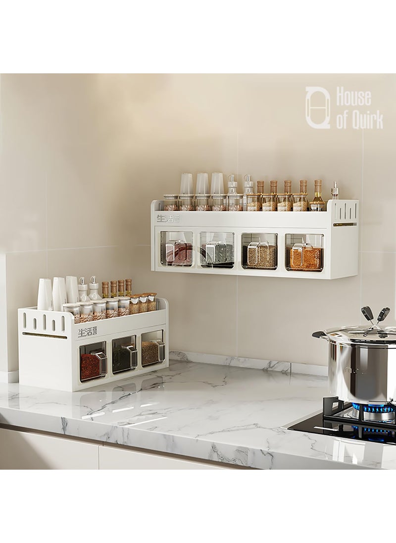 HOUSE OF QUIRK House of Quirk 3 Slot Stainless Steel Kitchen Accessories Organizer Set Condiment Rack Holder Wall Mounted Countertops Seasoning Organizer Household Containers Shelf with Spoons Cream  - Image 3