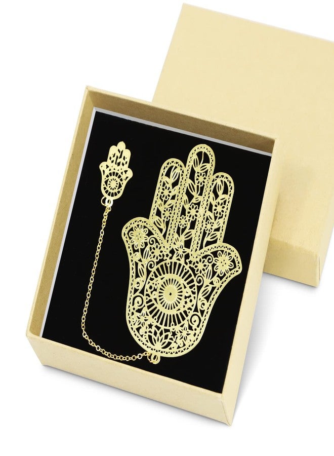VOCHIC Metal Bookmarks with Chain, Golden Hollow Bookmark, Book Marks for Reading Women, Unique Evil Eye Book Mark, Hamsa Evil Eye Present for Book Lovers Writers Readers Men Women Adults - Image 1