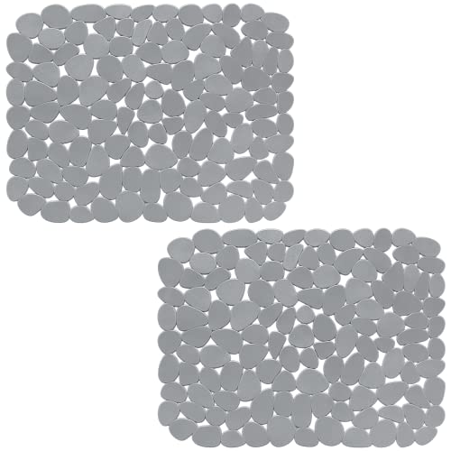 Bligli Pebble Sink Mat for Stainless SteelCeramic Sinks 2 Pack PVC Sink Protectors Mats for Bottom of Kitchen Sink Dish Drying Mat for Dishes and Glassware 157 x 118 inch Solid Grey