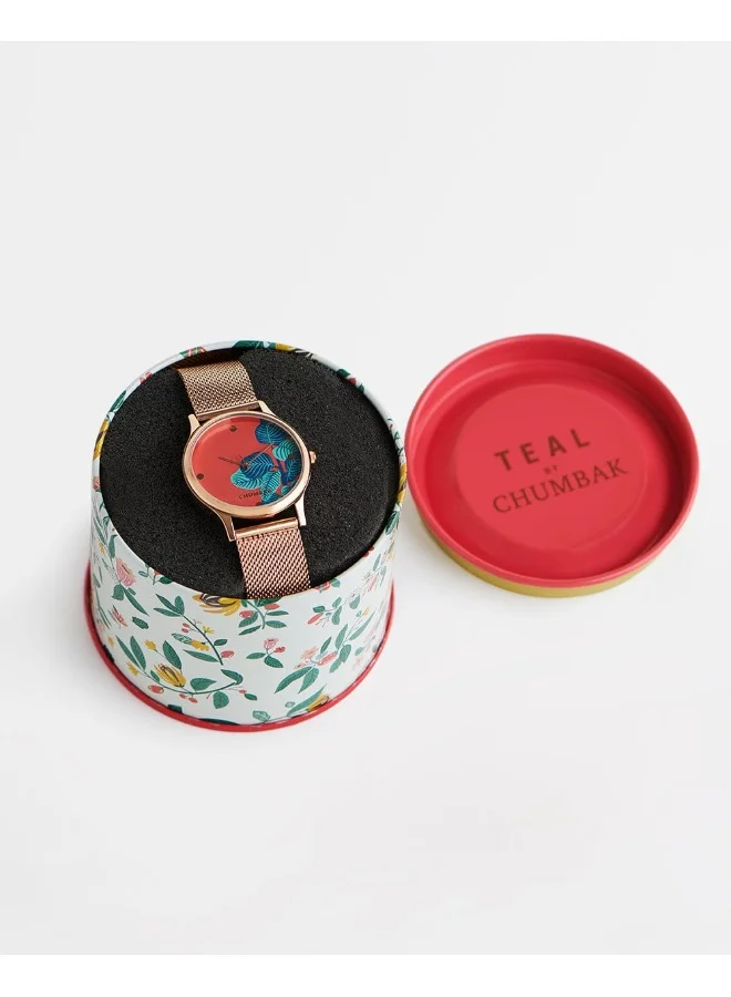 Chumbak TEAL BY CHUMBAK Bohemian Leaves Women's Wrist Watch with Metal Mesh Strap