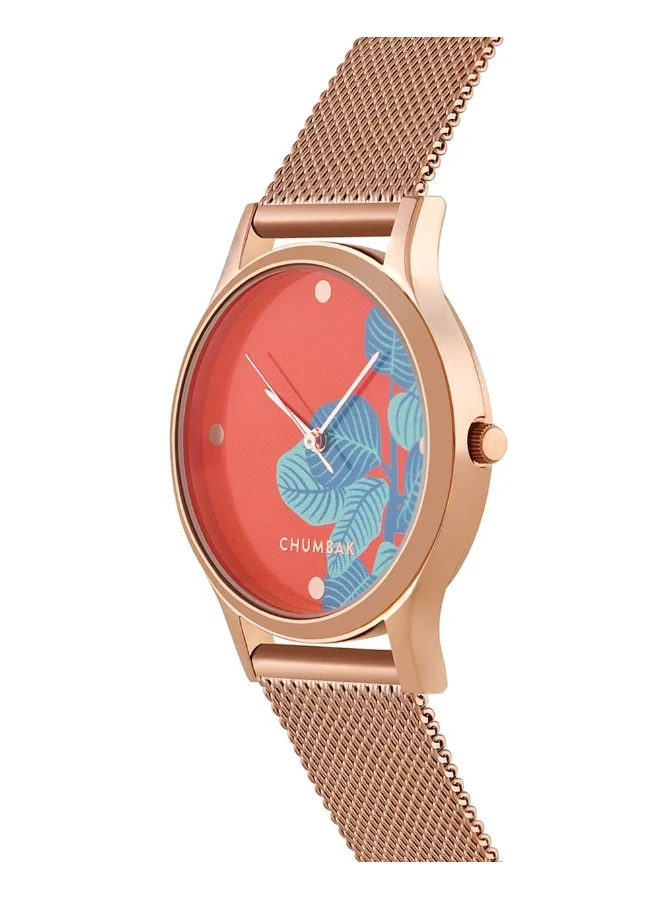 Chumbak TEAL BY CHUMBAK Bohemian Leaves Women's Wrist Watch with Metal Mesh Strap