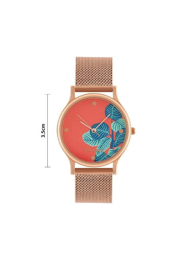 Chumbak TEAL BY CHUMBAK Bohemian Leaves Women's Wrist Watch with Metal Mesh Strap