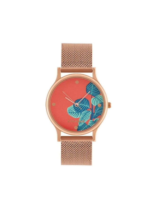 Chumbak TEAL BY CHUMBAK Bohemian Leaves Women's Wrist Watch with Metal Mesh Strap