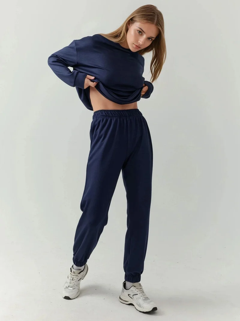 Hiccup Navy Blue Elastic Waist Modal Touch Jogger Pants for Women | Best Price UAE