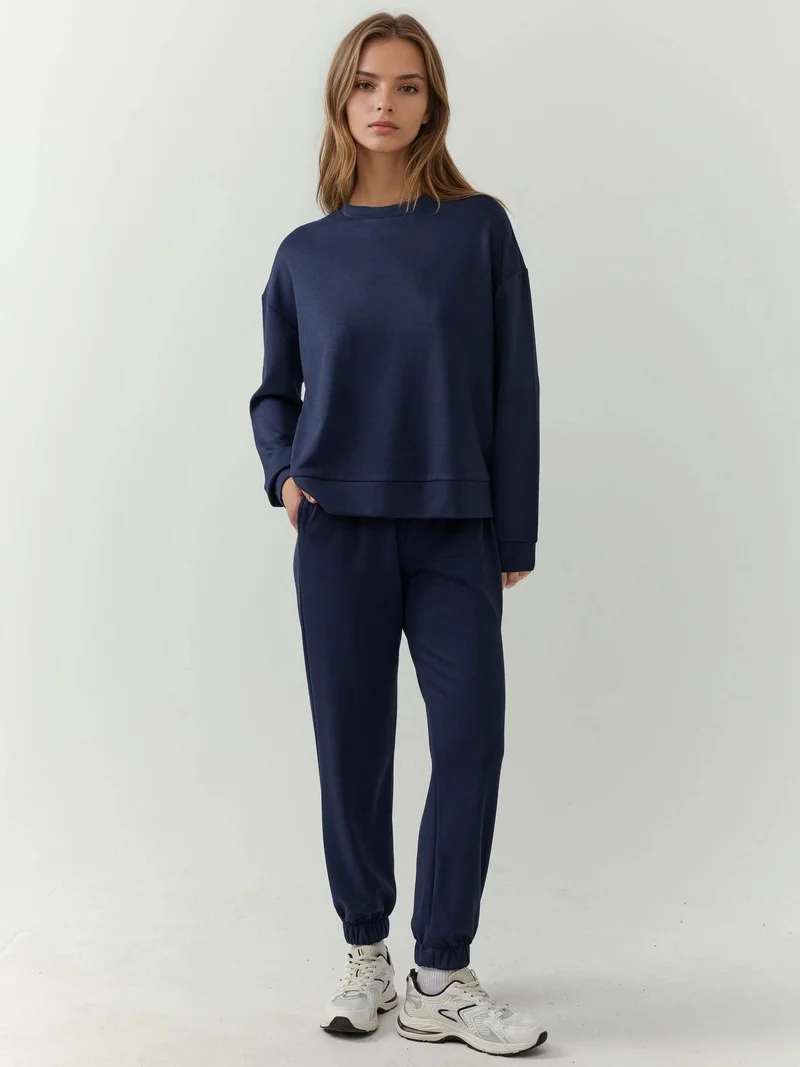 Hiccup Navy Blue Elastic Waist Modal Touch Jogger Pants for Women | Best Price UAE