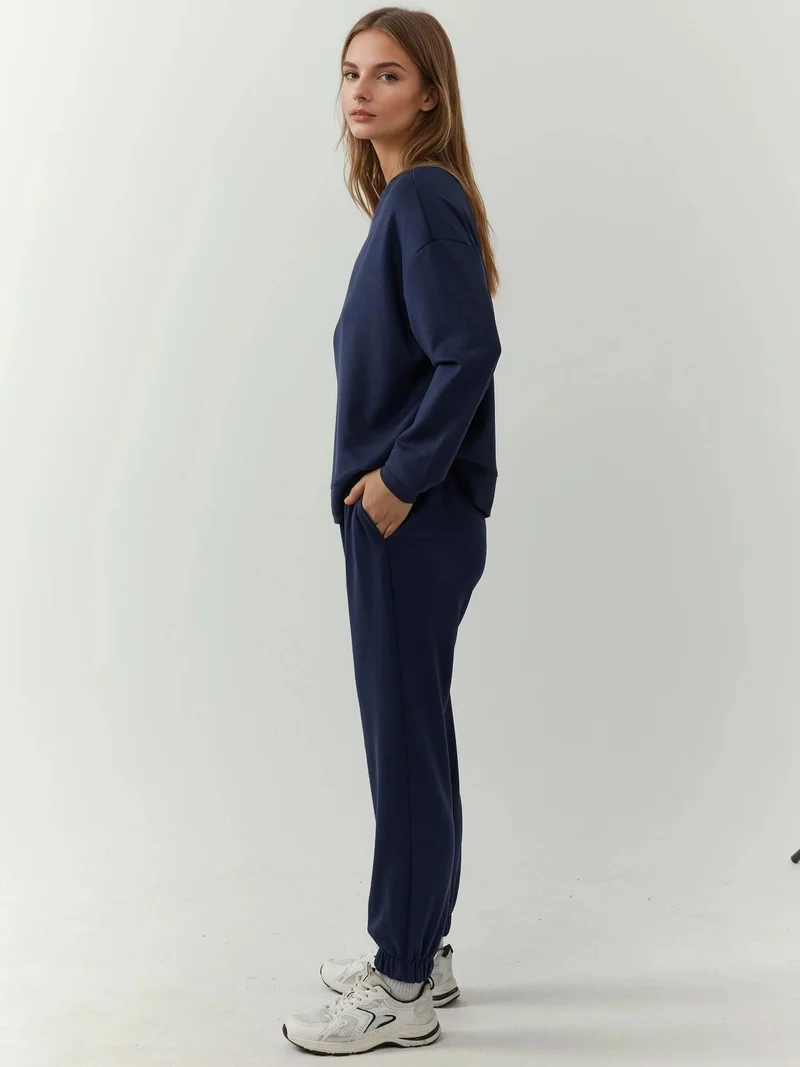 Hiccup Navy Blue Elastic Waist Modal Touch Jogger Pants for Women | Best Price UAE