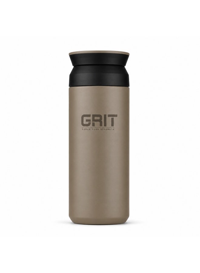 GRIT Insulated Flask Bottle 500ml - Hot & Cold Stainless Steel Flask - Modern Compact Design, Comfortable Grip & Leakproof Lid - Beige Stainless Steel Flask - Image 1