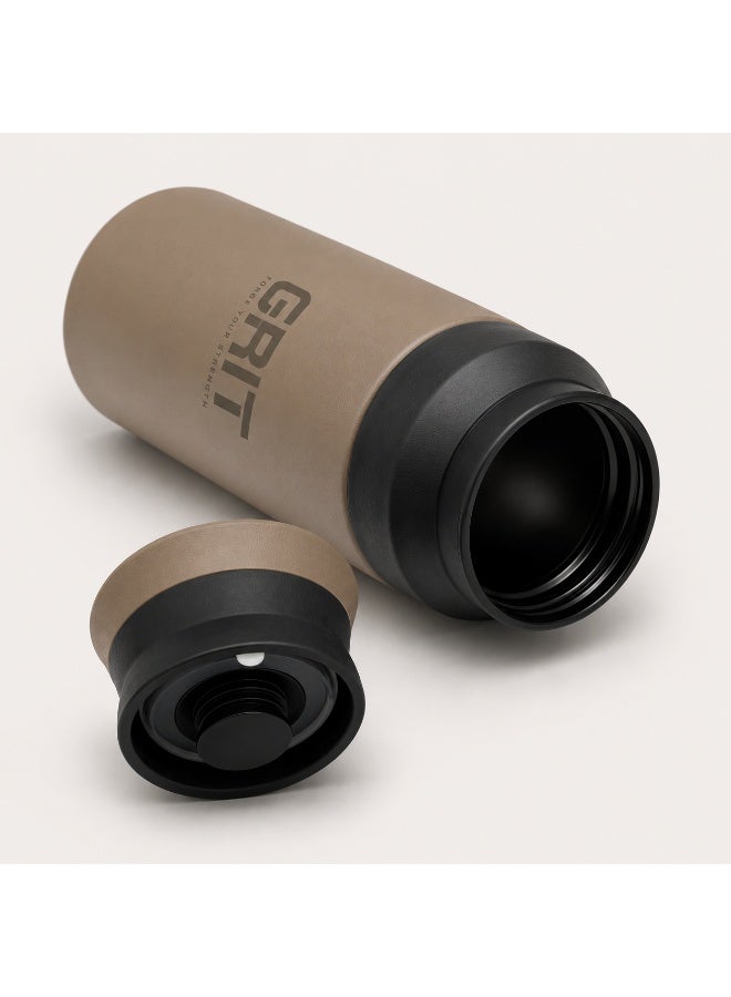 GRIT Insulated Flask Bottle 500ml - Hot & Cold Stainless Steel Flask - Modern Compact Design, Comfortable Grip & Leakproof Lid - Beige Stainless Steel Flask - Image 3