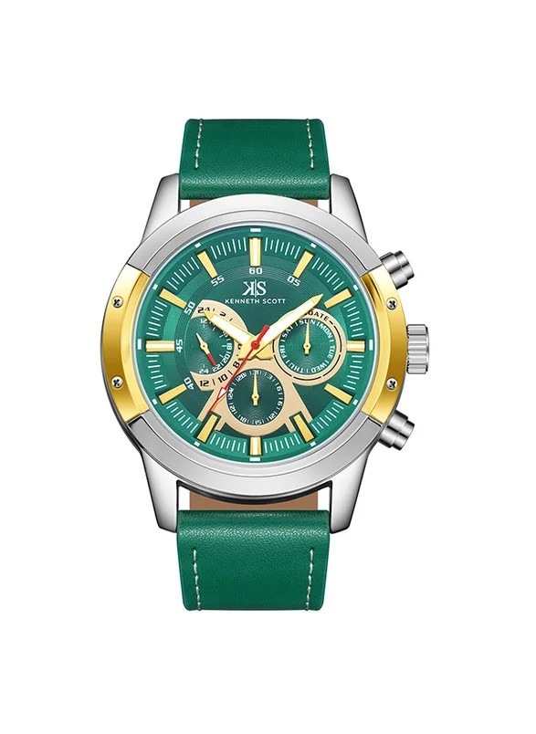 KENNETH SCOTT Kenneth Scott K24121-SLHHG Men's Analog Display Watch & Leather  Strap Green