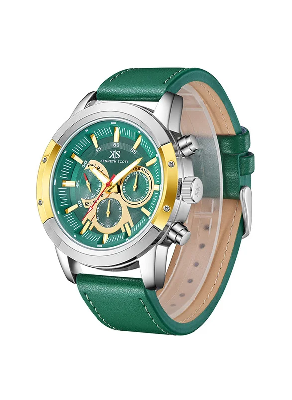 KENNETH SCOTT Kenneth Scott K24121-SLHHG Men's Analog Display Watch & Leather  Strap Green