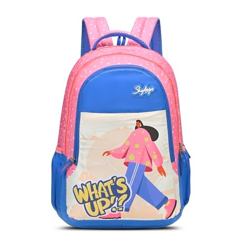 Skybags Blossom Pink Blue 36L School Bag for Girls, Backpack for Kids & Women with 3 Compartments, Bottle Holders & Air Mesh Back | Trendy Backpack for School - Image 1