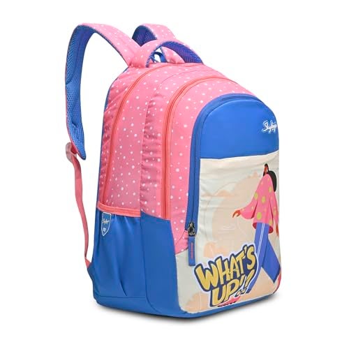 Skybags Blossom Pink Blue 36L School Bag for Girls, Backpack for Kids & Women with 3 Compartments, Bottle Holders & Air Mesh Back | Trendy Backpack for School - Image 2