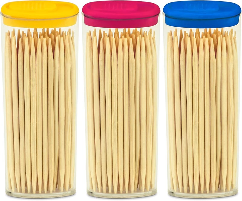 DecorRack 6 Travel Toothpick Dispensers with 300 Natural Bamboo Toothpick Holders, Portable Single-Point Wood Container with Covers, On the Go, Clear Mini Holders (Pack of 6) - Image 2