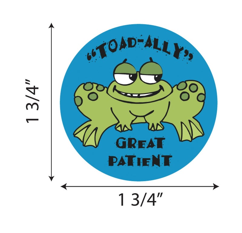 Tabbies Children's Sticker 1-3/4" Circle, 'Toad-Ally Great' Blue With A Frog, 100 Stickers/Roll, Healthcare (20008) - Image 2