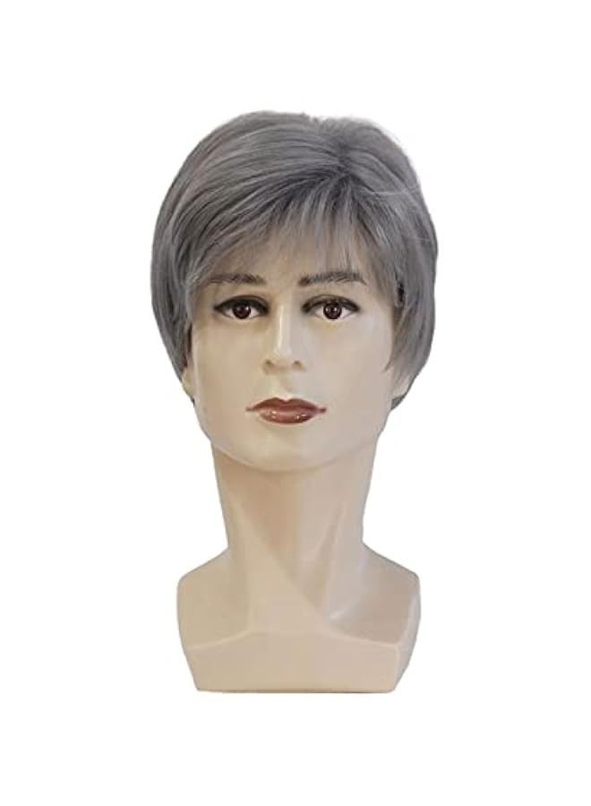 general Short Straight Male Wig Silver Gray Synthetic Wigs Side Part Heat Resistant Fiber Hair Wig For Men - Image 3