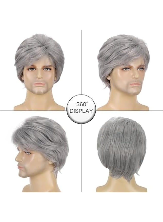 general Short Straight Male Wig Silver Gray Synthetic Wigs Side Part Heat Resistant Fiber Hair Wig For Men - Image 5