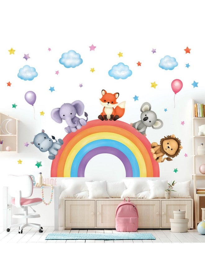 DECOWALL SG3-2318 Baby Animals on Rainbow Wall Stickers Decals Art décor Kids Living Nursery Removable Room Safari Jungle Girls Boys - Image 2