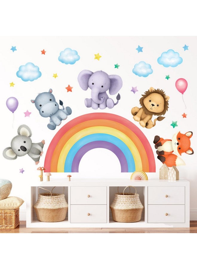 DECOWALL SG3-2318 Baby Animals on Rainbow Wall Stickers Decals Art décor Kids Living Nursery Removable Room Safari Jungle Girls Boys - Image 1