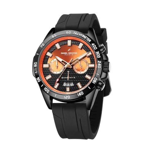 Daniel Hechter Paris Pantheon Collection Pantheon Collection Unique Multifunctional Watch for Men with Textured Round Dial Silicon Strap & Date Indicator-DHM1010 (Orange) - Image 1