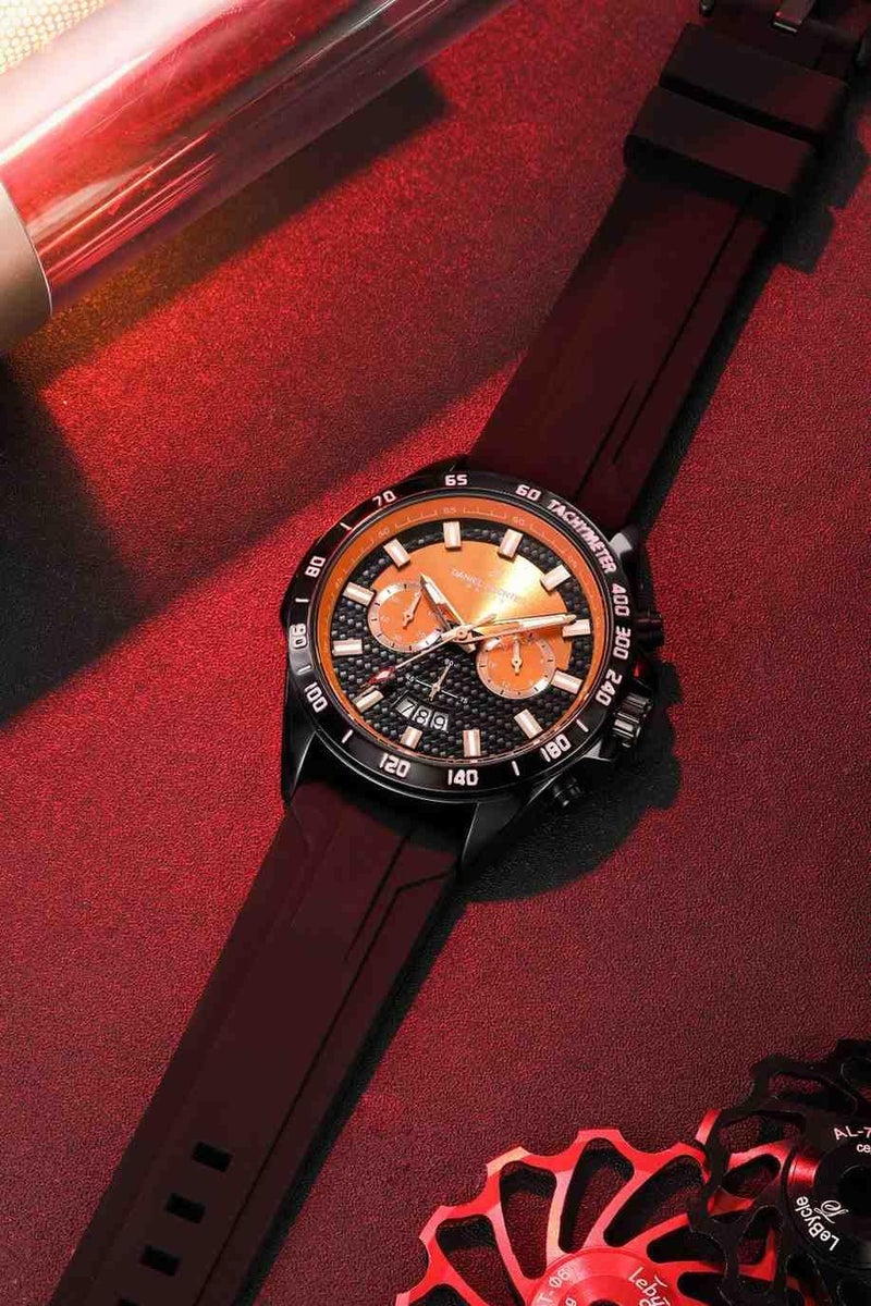Daniel Hechter Paris Pantheon Collection Pantheon Collection Unique Multifunctional Watch for Men with Textured Round Dial Silicon Strap & Date Indicator-DHM1010 (Orange) - Image 4