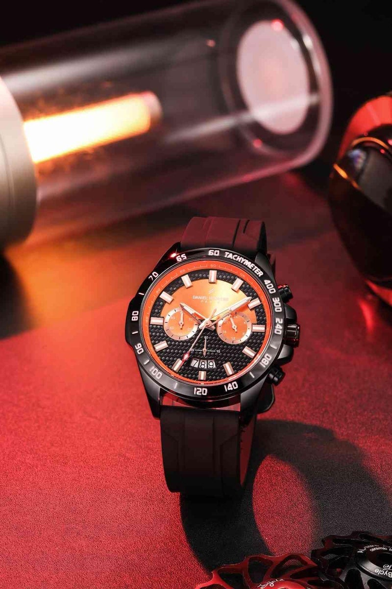 Daniel Hechter Paris Pantheon Collection Pantheon Collection Unique Multifunctional Watch for Men with Textured Round Dial Silicon Strap & Date Indicator-DHM1010 (Orange) - Image 3