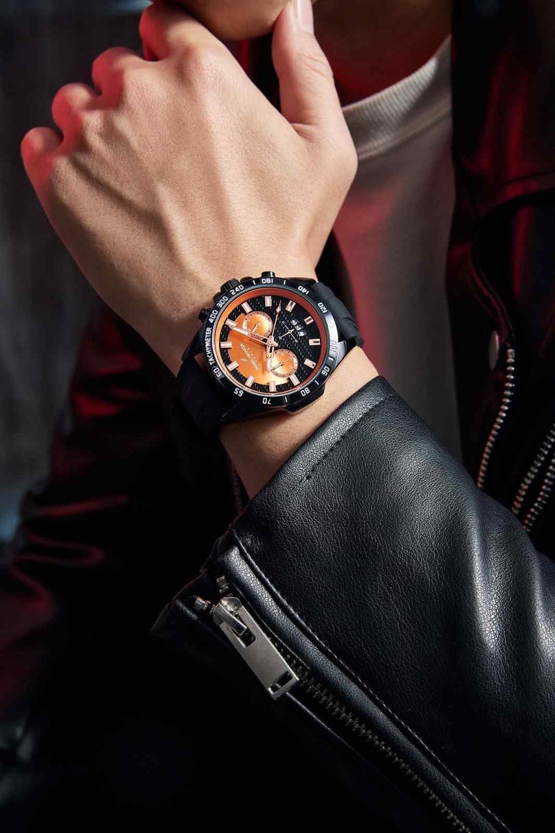 Daniel Hechter Paris Pantheon Collection Pantheon Collection Unique Multifunctional Watch for Men with Textured Round Dial Silicon Strap & Date Indicator-DHM1010 (Orange) - Image 2