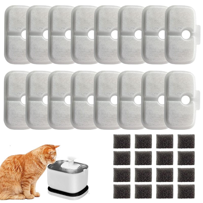 OUPUSES 16 Pack Cat Water Fountain Replacement Filter for Petlibro Dockstream Cat Water Fountain(PLWF005/PLWF115/PLWF105, Pet Water Fountain Filter with Replacement Pre-Filter Pump Sponges(16+16) - Image 1