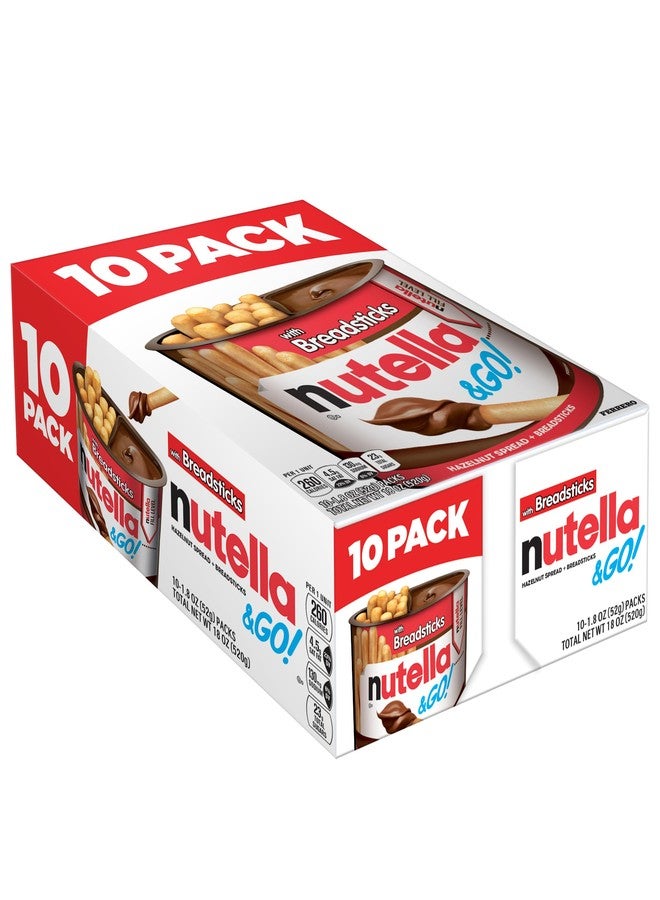 Nutella نوتيلا واذهب! كريمة الشوكولاتة والبندق مع الكاكاو + أعواد الخبز، 10 عبوات خفيفة، 1.8 أونصة لكل منها - Image 1