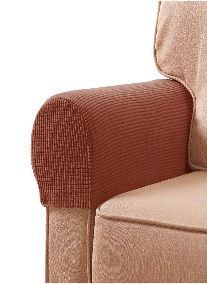 subrtex subrtex Stretch Armrest Covers Spandex Anti-Slip Arm Covers for Chairs Sofa Armchair Slipcovers for Recliner Sofa with Twist Pins 2pcs (Brick)  - Image 1