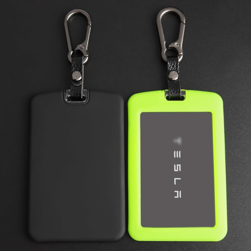 TANDRIVE 2PCS Silicone Key Card Holder Case Compatible with Tesla Model 3 Model Y Cybertruck and RivianKey Protector Cover Accessories Including Key Chain Black and Green - Image 3