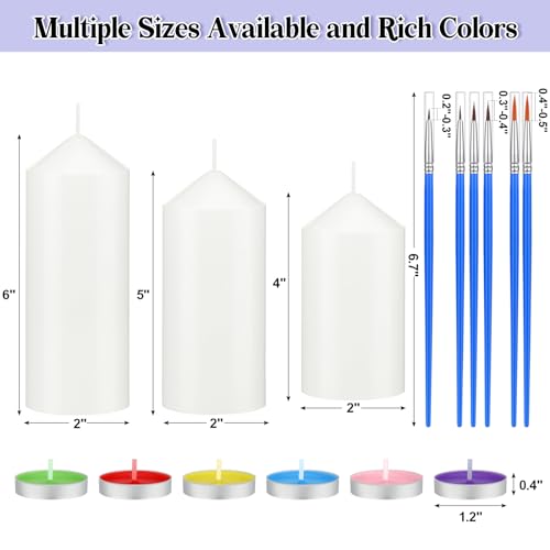 MTLEE 72 Pcs DIY Candle Painting Kit Include 6 Pcs 2"x 5" White Pillar Candles 60 Colored Tealight Candles and 6 Paint Brushes for Birthday Wedding Tea Party Crafts Centerpieces - Image 5