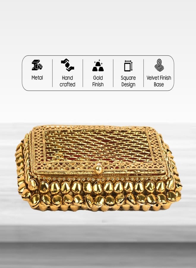 Lushure Metal Mesh Multipurpose Chain Earring Anklet Holder Box - Gold Finish | Rectangular | Gift Box Case for Wedding Engagment Valentine's Day - Image 5