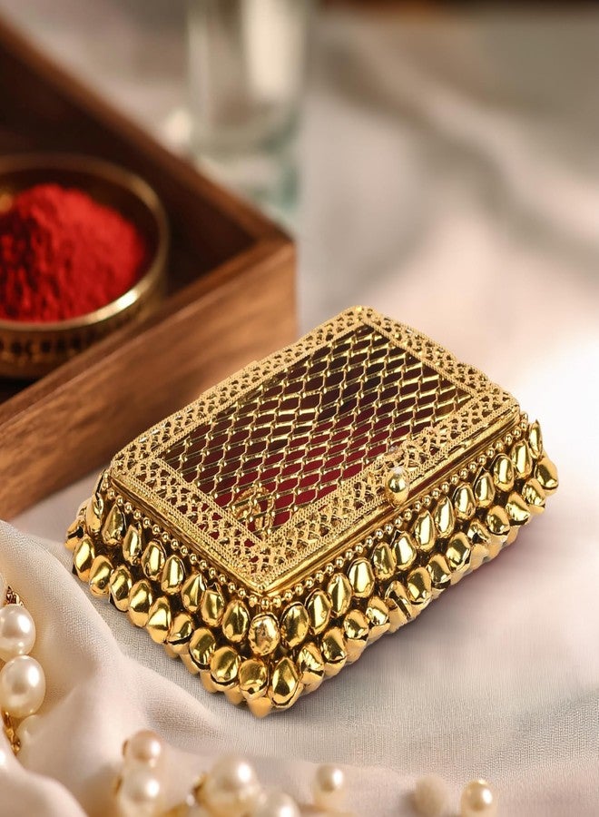 Lushure Metal Mesh Multipurpose Chain Earring Anklet Holder Box - Gold Finish | Rectangular | Gift Box Case for Wedding Engagment Valentine's Day - Image 3