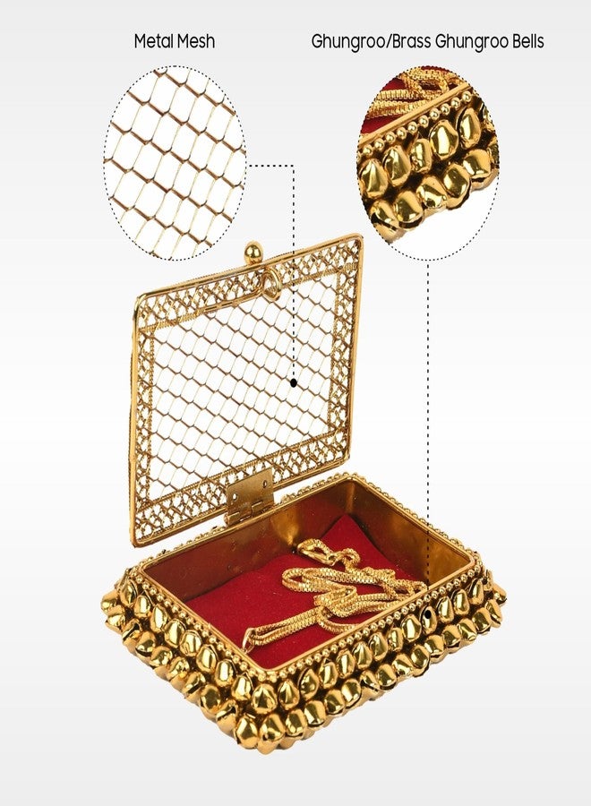 Lushure Metal Mesh Multipurpose Chain Earring Anklet Holder Box - Gold Finish | Rectangular | Gift Box Case for Wedding Engagment Valentine's Day - Image 4