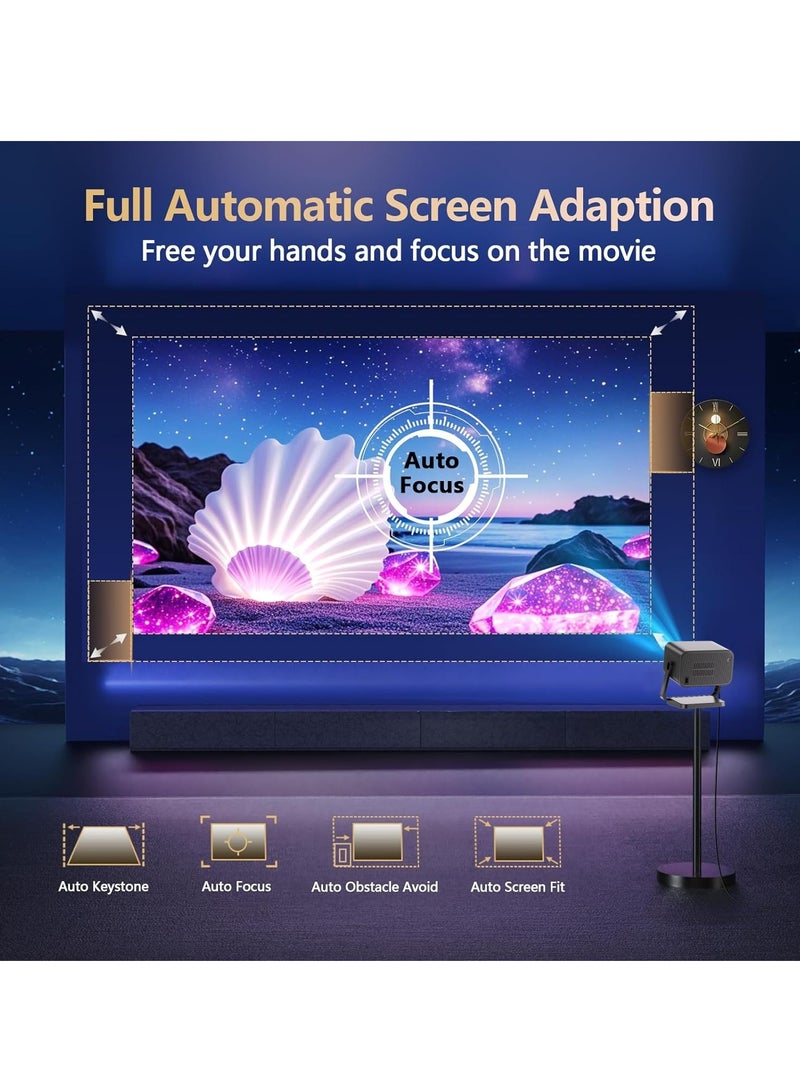 فلاشهوك جهاز عرض 4K - 800 ANSI أصلي 1080P أجهزة عرض صغيرة ذكية تعمل بنظام تشغيل أندرويد مع واي فاي وبلوتوث للسينما المنزلية والأفلام الخارجية والتركيز التلقائي والصوت ستيريو ثلاثي الأبعاد  - Image 4