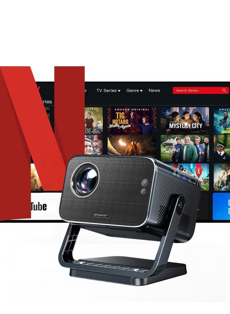 فلاشهوك جهاز عرض 4K - 800 ANSI أصلي 1080P أجهزة عرض صغيرة ذكية تعمل بنظام تشغيل أندرويد مع واي فاي وبلوتوث للسينما المنزلية والأفلام الخارجية والتركيز التلقائي والصوت ستيريو ثلاثي الأبعاد  - Image 1