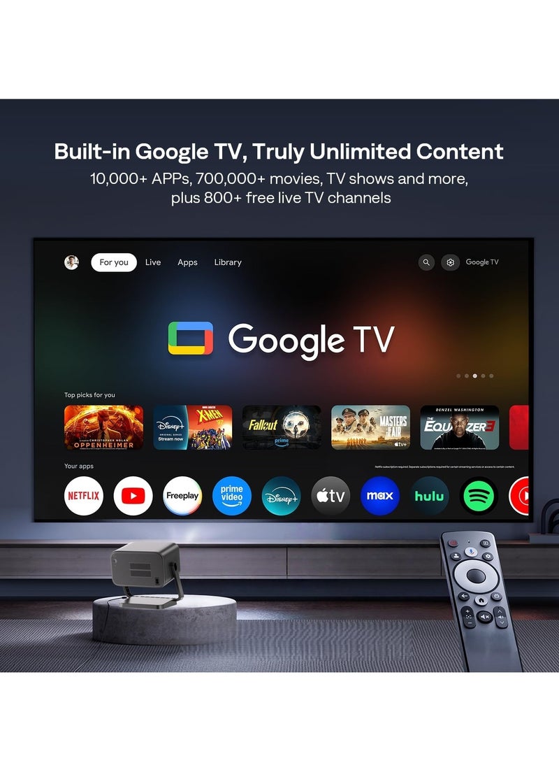 فلاشهوك جهاز عرض 4K - 800 ANSI أصلي 1080P أجهزة عرض صغيرة ذكية تعمل بنظام تشغيل أندرويد مع واي فاي وبلوتوث للسينما المنزلية والأفلام الخارجية والتركيز التلقائي والصوت ستيريو ثلاثي الأبعاد  - Image 2