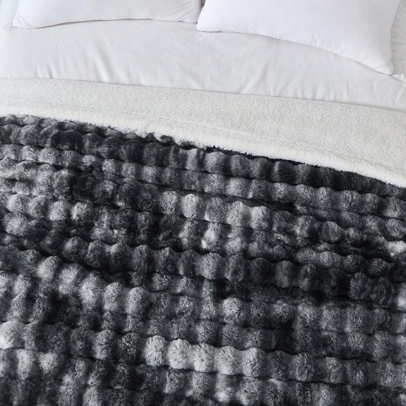 Serenhom 60x80 Inches Ultra-Soft Fuzzy Faux Fur Plush Twin Size Blanket - Thick  Warm Sherpa for Couch  Sofa  Bedroom  Camping - Decorative Blanket for Cozy Warmth  Bubble Black Tie Dye - Image 5