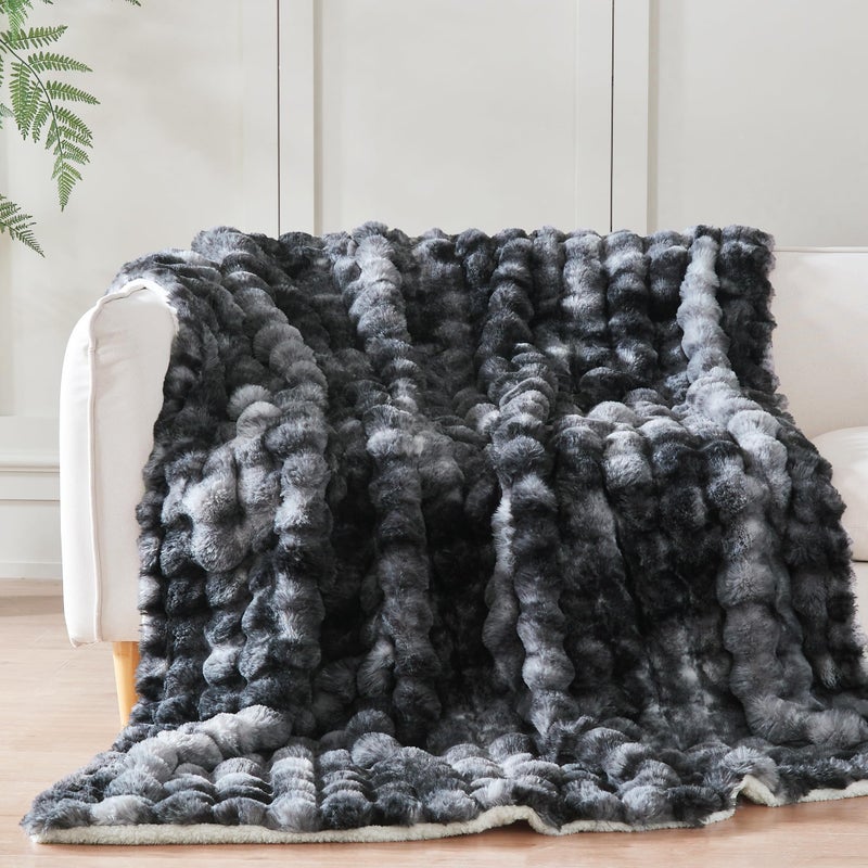 Serenhom 60x80 Inches Ultra-Soft Fuzzy Faux Fur Plush Twin Size Blanket - Thick  Warm Sherpa for Couch  Sofa  Bedroom  Camping - Decorative Blanket for Cozy Warmth  Bubble Black Tie Dye - Image 4